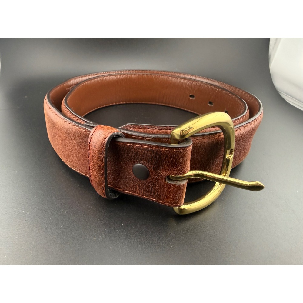 Cabelas Brown Leather Money Belt Hidden Zipper Pocket Brass Buckle Size 34